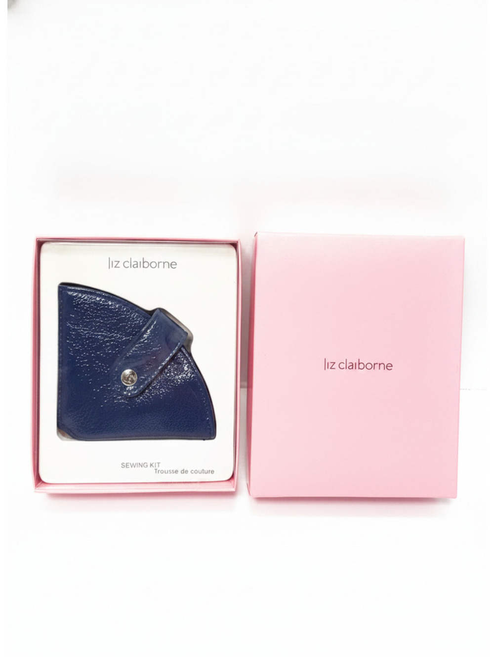 Liz Claiborne Compact Navy Blue Sewing Kit with Scissors, Tape Measure, and Pins